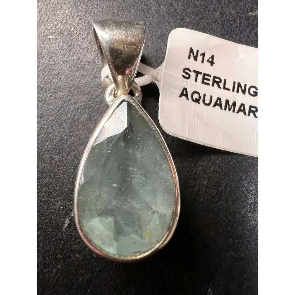 NEW Aquamarine sterling silver teardrop pendant
